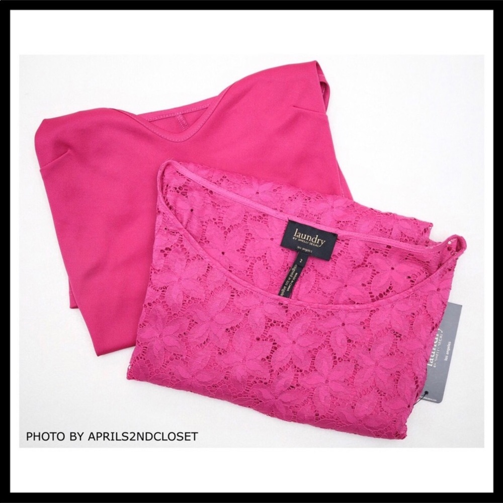 BOHO CROCHET LACE A-LINE FUCHSIA MINI DRESS A3C - Picture 3 of 6